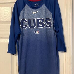 Chicago Cubs MLB Shirt Mens Medium Blue Nike Dri-FIT 3/4 Sleeve Raglan